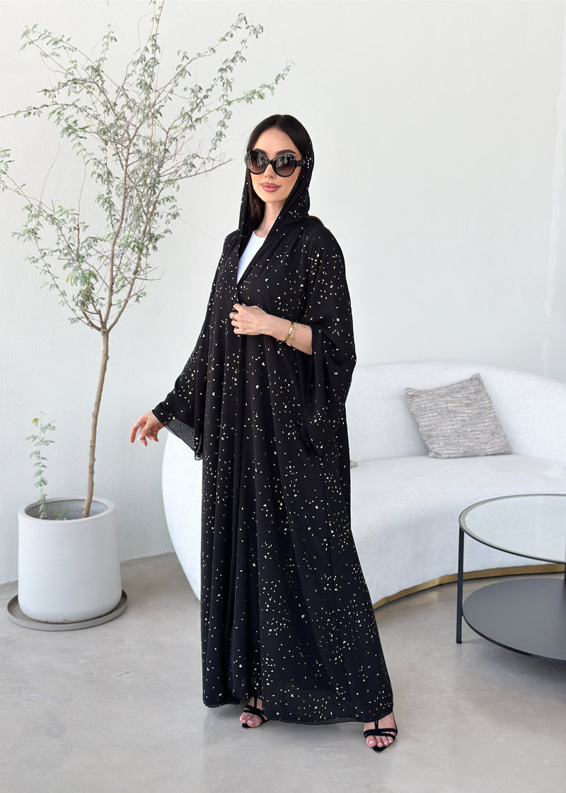 Gold black chiffon abaya