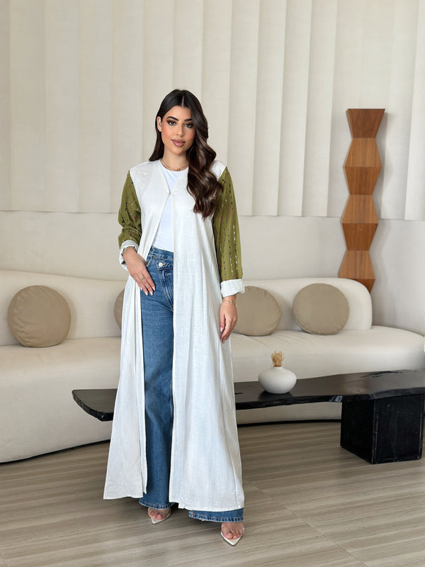 Green back linen abaya