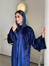 Blue embroidery velvet abaya