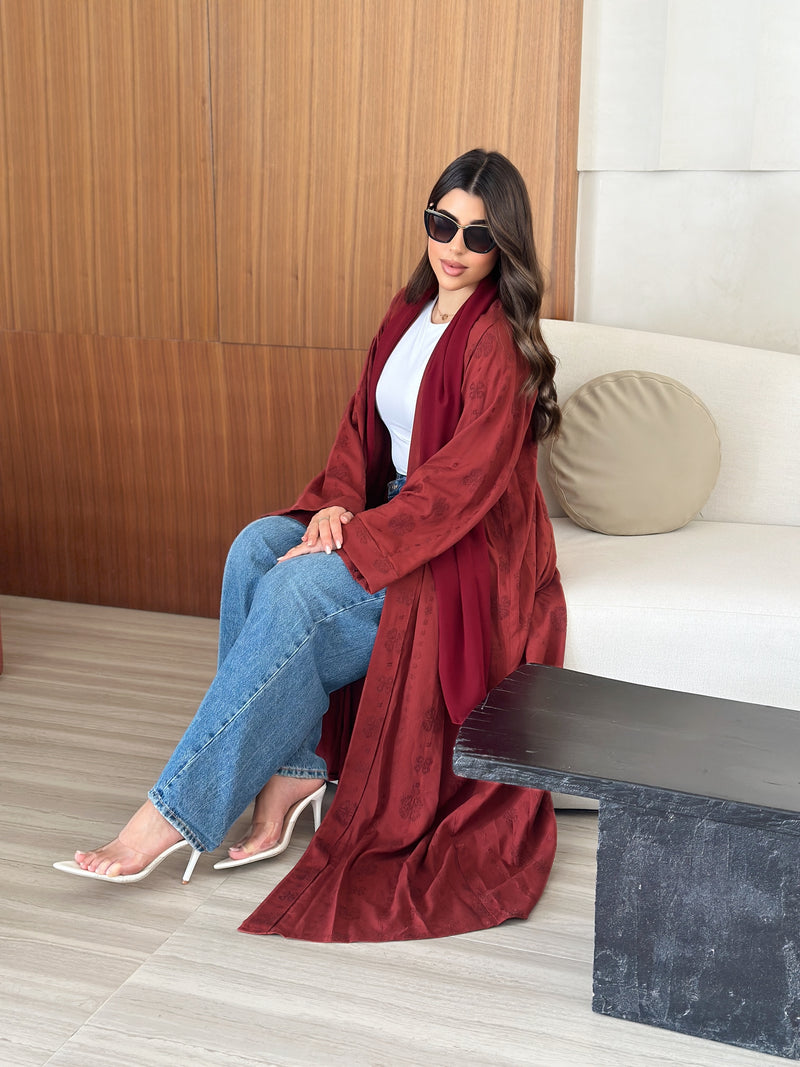 Orange embroidered linen abaya
