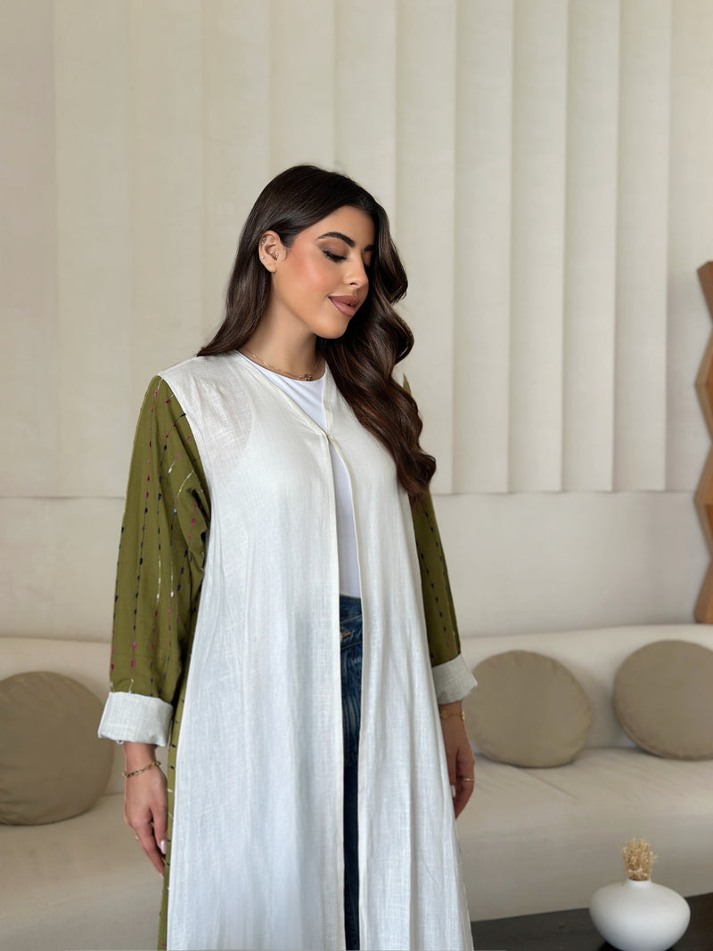 Green back linen abaya