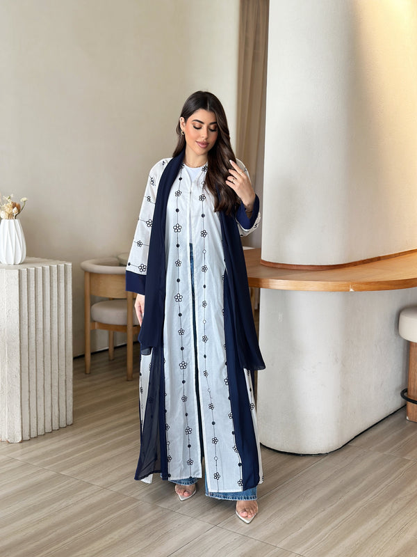 White embroidered cotton abaya