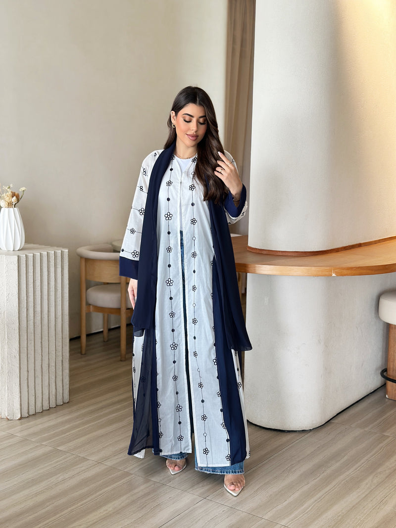 White embroidered cotton abaya