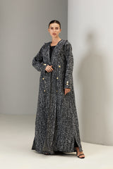 Brown white tweed abaya