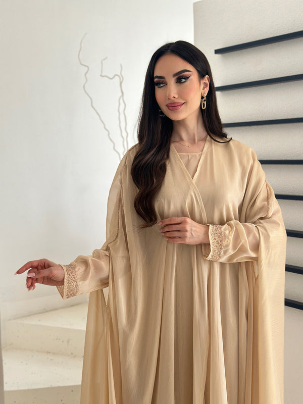 Two pieces beige cape abaya