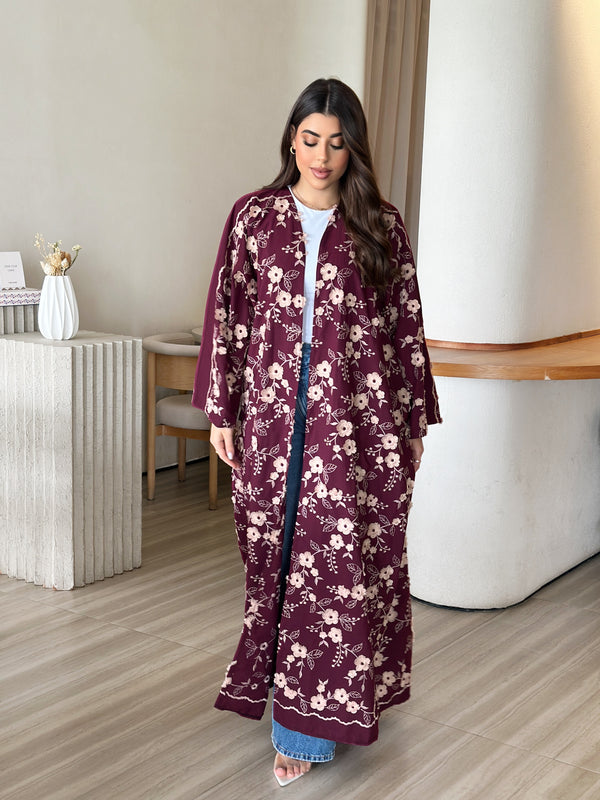 Maroon flower cotton abaya