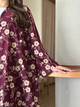 Maroon flower cotton abaya