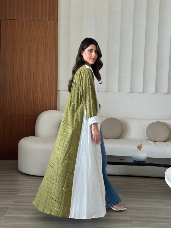 Green back linen abaya