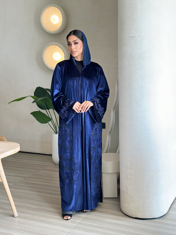 Blue embroidery velvet abaya