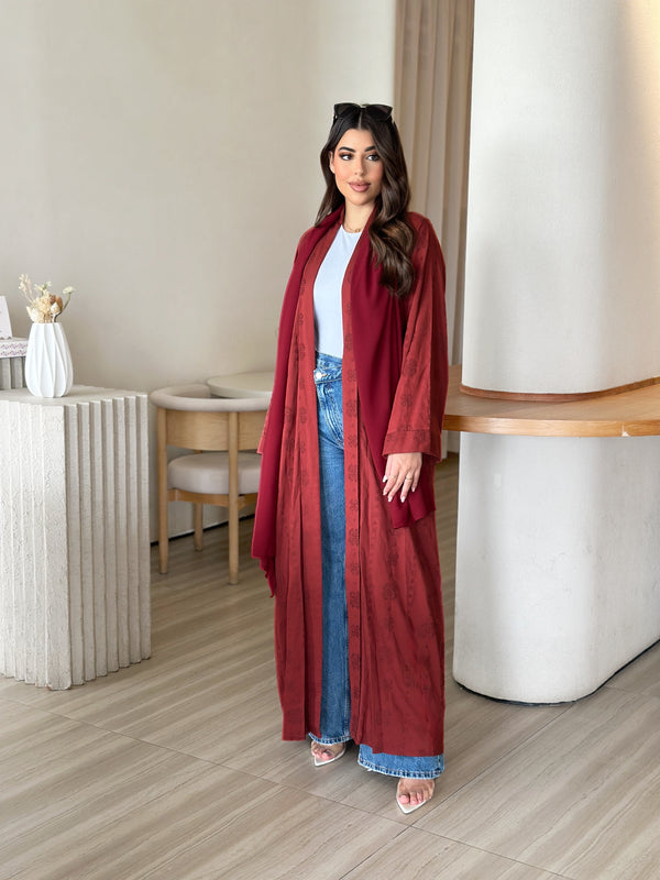 Orange embroidered linen abaya