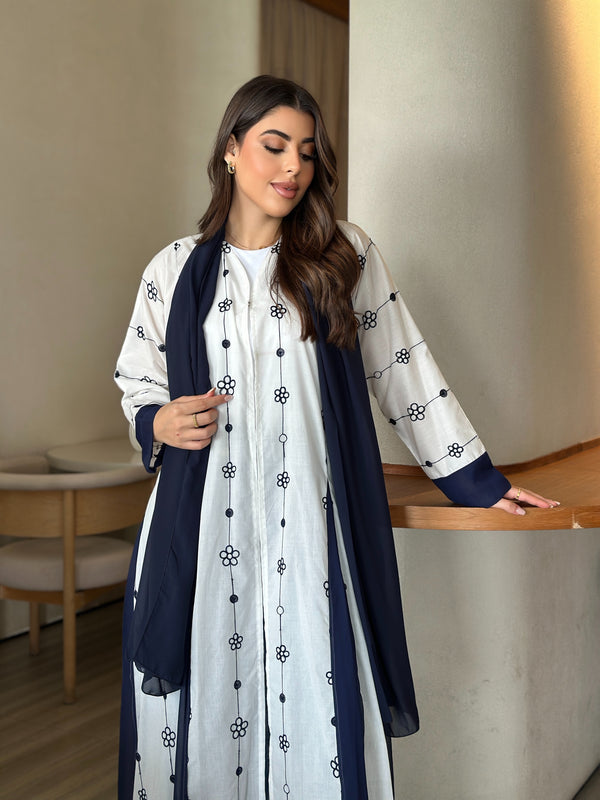 White embroidered cotton abaya