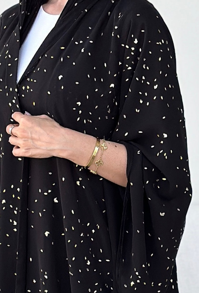 Gold black chiffon abaya