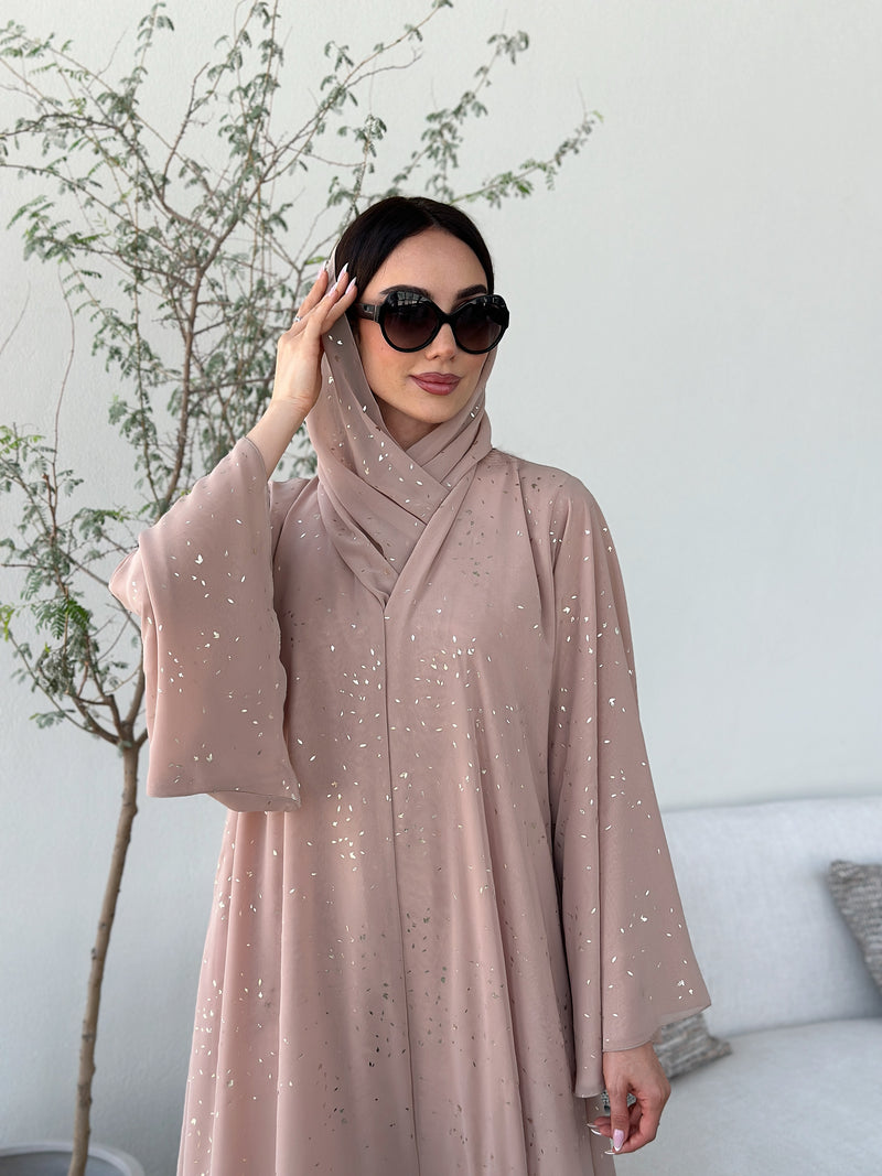 Gold beige chiffon abaya