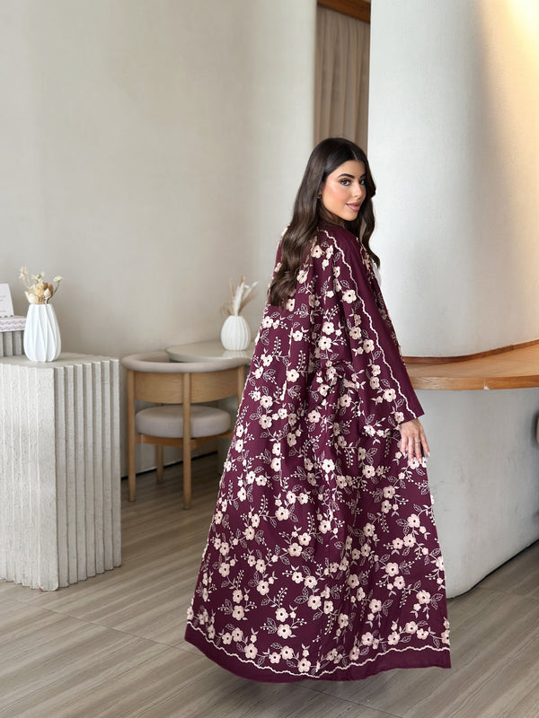 Maroon flower cotton abaya