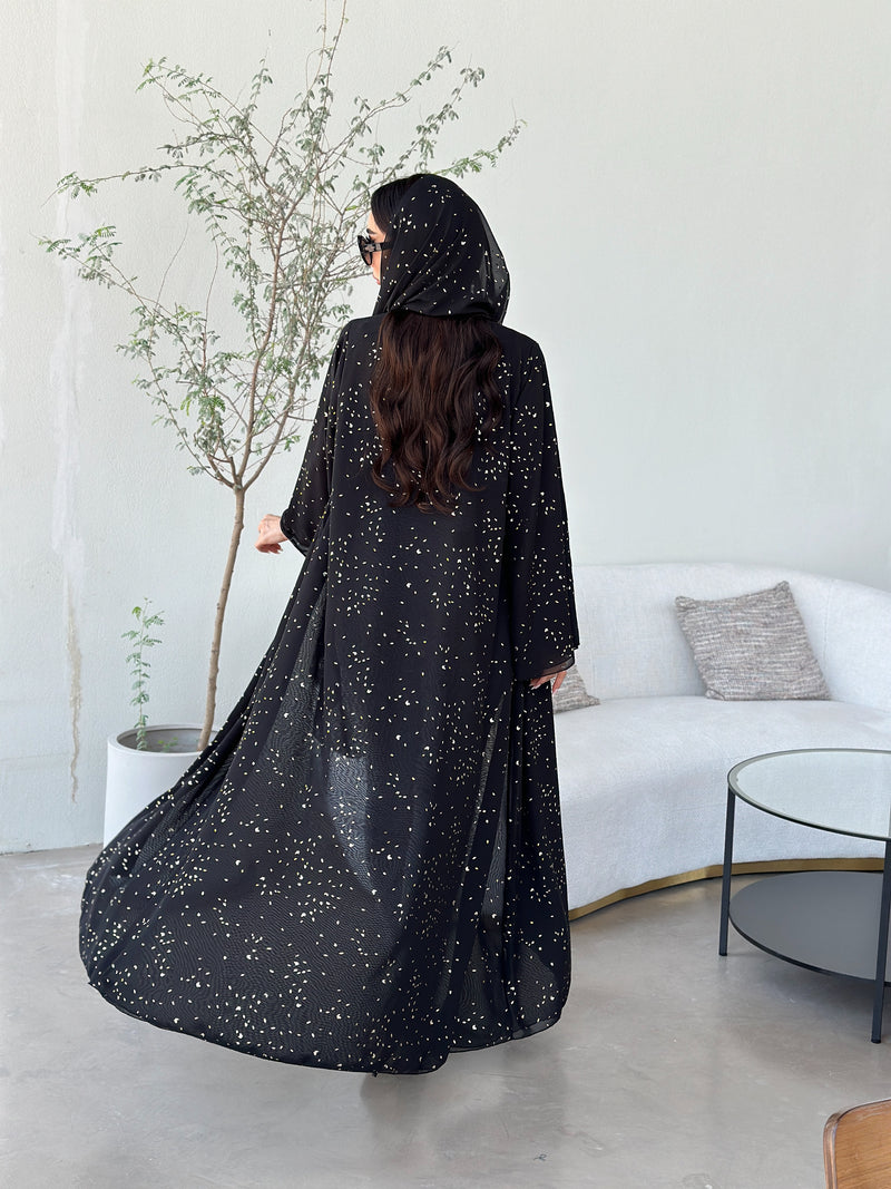 Gold black chiffon abaya