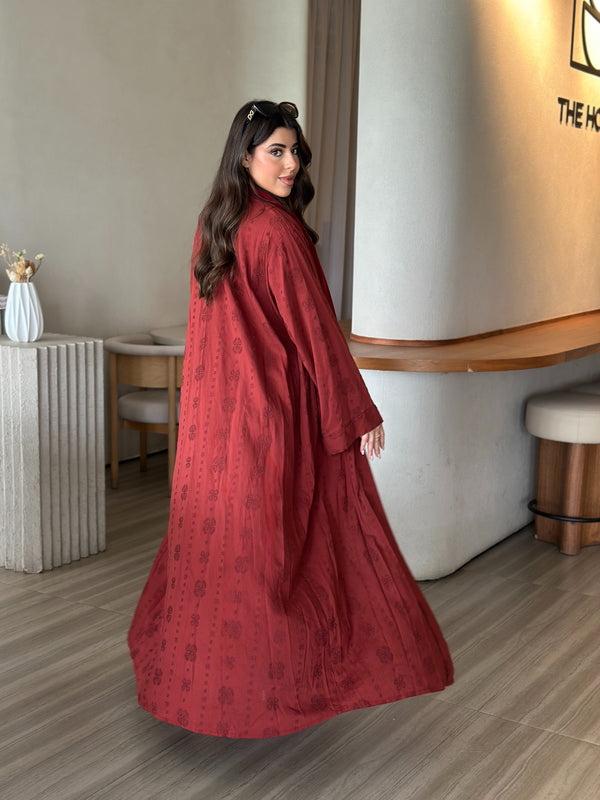 Orange embroidered linen abaya