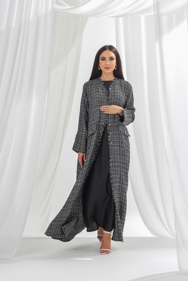 Black and white Tweed abaya