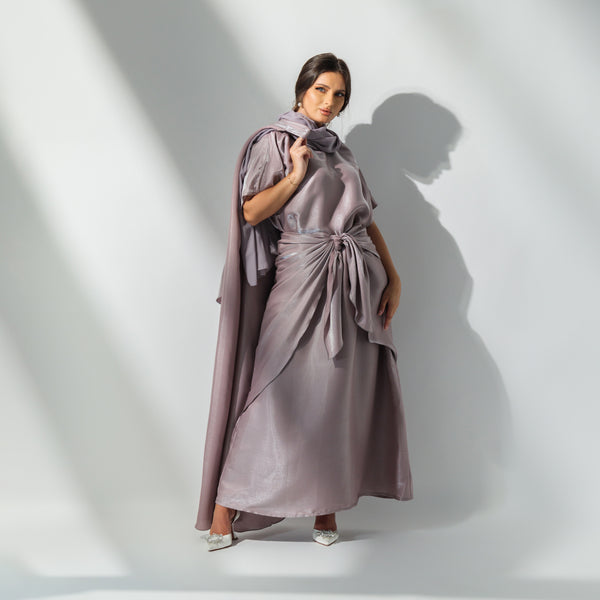 Lila wrapped satin abaya