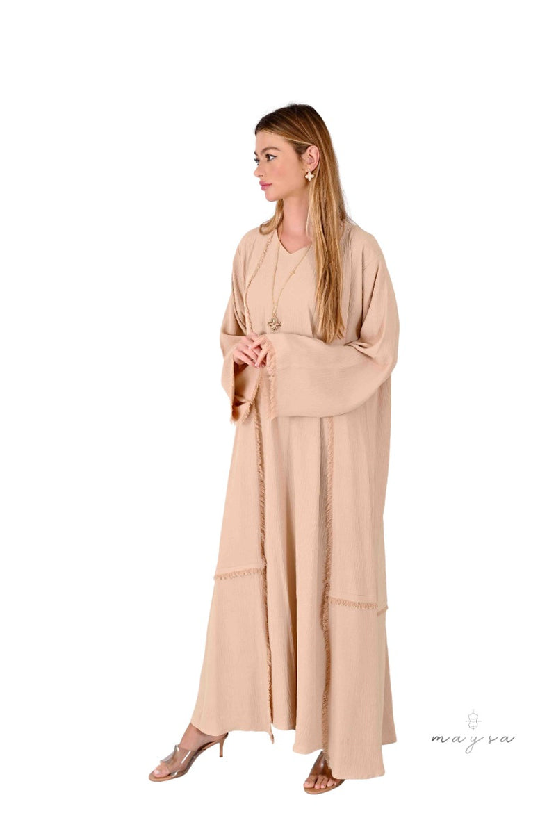 Nude ruffle crepe abaya