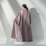 Lila wrapped satin abaya