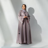 Lila wrapped satin abaya