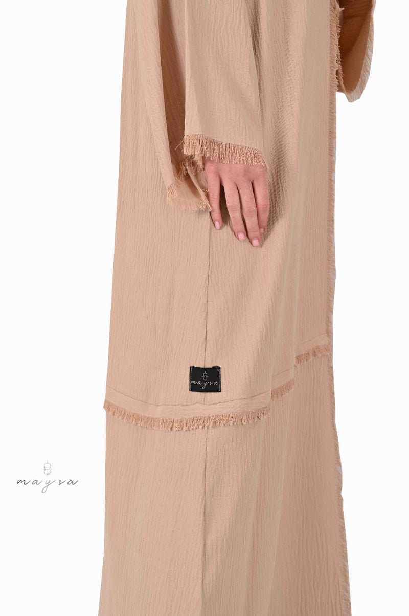 Nude ruffle crepe abaya